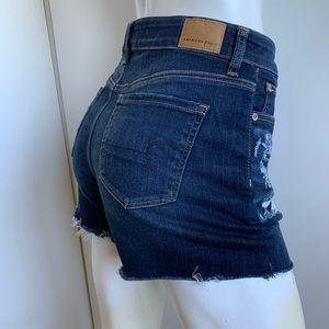 American Eagle Hi Rise Shortie DESTROYED size 8 jean shorts